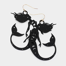 Cut Out Brass Metal Mermaid Dangle Earrings