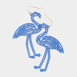 Cut Out Brass Metal Flamingo Dangle Earrings