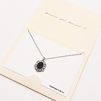 CZ Embellished Oval Pendant Necklace