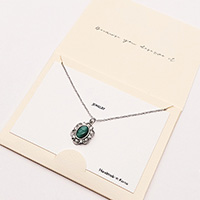 CZ Embellished Oval Pendant Necklace