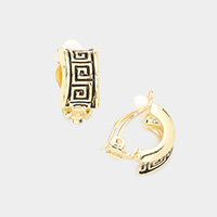 Greek Pattern Detailed Metal Clip On Earrings