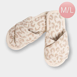 Leopard Patterned Crisscross Soft Home Indoor Floor Slippers