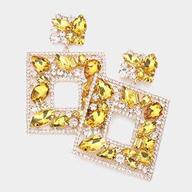 Multi Stone Embellished Square Dangle Evening Earrings