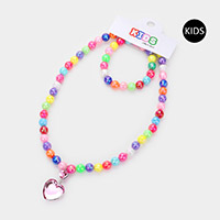 Heart Pendant Beaded Kids Necklace Bracelet Set