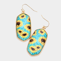 Sunflower Printed Hexagon Dangle Earrings