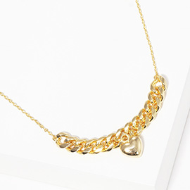 Gold Dipped Metal Chain Detailed Heart Pendant Necklace