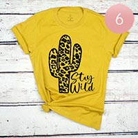 6PCS - Assorted Size Stay Wild Cactus Graphic T-shirts