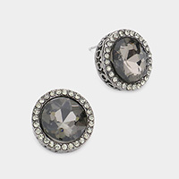 Rhinestone Trimmed Round Stone Stud Evening Earrings