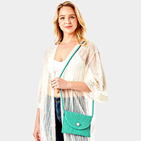 Solid Color With Pearl Button Straw Micro Crossbody Bag