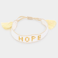 HOPE Message Beaded Tassel Adjustable Cinch Pull Tie Bracelet