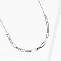 White Gold Dipped Open Metal Oval Link Necklace