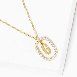 -G- Gold Dipped Metal Monogram Rhinestone Oval Link Pendant Necklace