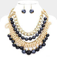 Pearl Chunky Metal Chain Statement Necklace