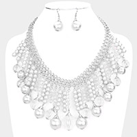 Pearl Clear beads Fringe Statement Necklace