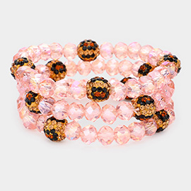 3PCS - Leopard Pattern Shamballa Ball Faceted Bead Stretch Bracelets