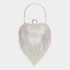 Rhinestone Fringe Heart Evening Tote / Clutch / Crossbody Bag