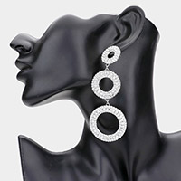 Open Circle Linked Pave Crystal Rhinestone Evening Earrings