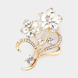 Glass Crystal Stone Flower Embellished Brooch