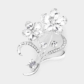 Glass Crystal Stone Flower Embellished Brooch