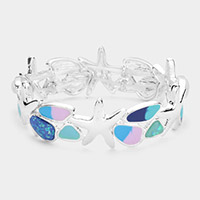 Glittered Bead Enamel Pointed Metal Starfish Stretch Bracelet