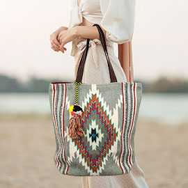 Handwoven Boho Geometric Aztec Pattern Tote Bag