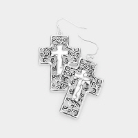 Antique Metal Cross Dangle Earrings