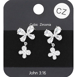 CZ Stone Pave Butterfly Dangle Evening Earrings