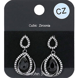 CZ Stone Paved Teardrop Stone Dangle Evening Earrings