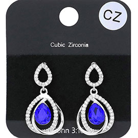 CZ Stone Paved Teardrop Stone Dangle Evening Earrings