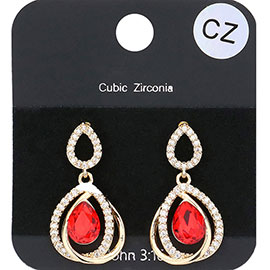 CZ Stone Paved Teardrop Stone Dangle Evening Earrings