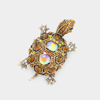 Rhinestone Paved Turtle Brooch