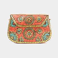 Flower Patterned Clutch / Crossbody Bag