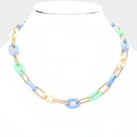 Oval Acetate Metal Link Necklace