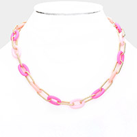 Oval Acetate Metal Link Necklace