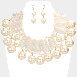 Chunky Celluloid Acetate Bar Pearl Statement Necklace