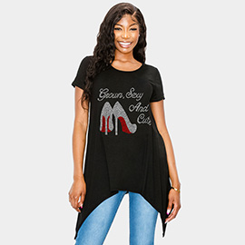 Bling Grown, Sexy And Cute Message High Heels Printed Half Sleeve Top