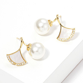 Gold Dipped Pearl Mother of Pearl Ginkgo Earrings