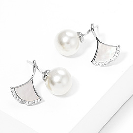 White Gold Dipped Pearl Mother of Pearl Ginkgo Earrings