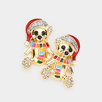 Enamel Santa Bear Stone Embellished Earrings