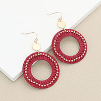 Open Circle Raffia Wrapped Dangle Earrings