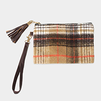 Plaid Check Wristlet Pouch Bag