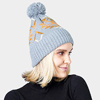 Pom Pom Western Pattern Beanie Hat