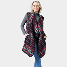 Western Pattern Vest With Pocket