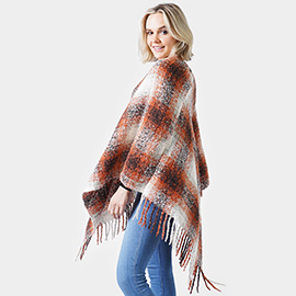 Plaid Check Poncho With Tassel