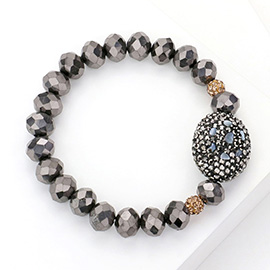 Oval Shamballa Ball Accented Natural Stone Bracelet