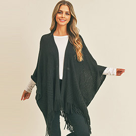 Herringbone Knit Fringe Ruana Poncho