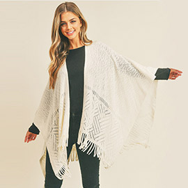 Herringbone Knit Fringe Ruana Poncho