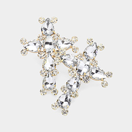 Glass Stone Embellished Cross Evening Earrings