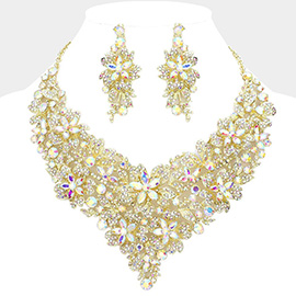 Flower Stone Cluster Evening Necklace