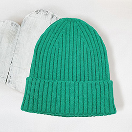 Solid Ribbed Cuff Beanie Hat